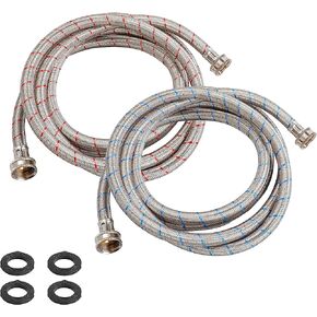 2 Pack 10 FT Stainless Steel Washing Machine Supply Hoses, Universal Burst Proof Hot and Cold Water Inlet Supply Lines for Washing Machines, 3/4" Fittings Washing Machine Fill Hose