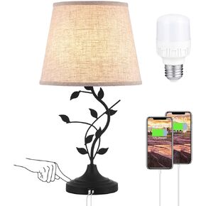Kakanuo Table Lamp Bedside Lamp with USB C Charging Ports, Grey Traditional Nightstand Lamp for Living Room, Desk Lamp Large Retro Table Lamp for Bedroom