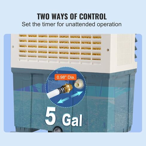 VEVOR Evaporative Air Cooler,1400 CFM 11X31 inch Air Cooler,3 Speeds Cooler Portable Air Conditioner,Energy-Saved Swamp Cooler for party,pool and patio,5 Gal Water Tank & 550 Sq.Ft in Saudi Arabia