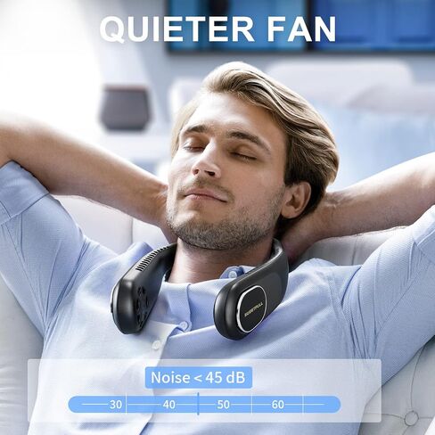 مروحة الرقبة المحمولة SWEETFULL مروحة شخصية بدون شفرات 4000 مللي أمبير في الساعة تعمل ببطارية قابلة لإعادة الشحن ومروحة صغيرة يمكن ارتداؤها، تدفق هواء تبريد 360 درجة، مبرد رقبة 3 سرعات للنساء والرجال (4000 مللي أمبير في الساعة، أسود) in Kuwait
