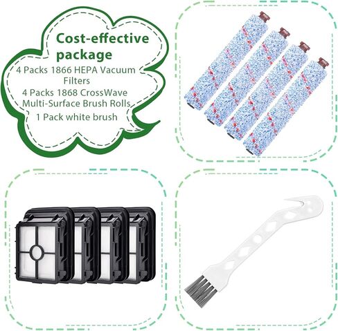 قطع غيار FOSSO 1866 للمكنسة الكهربائية Bissell CrossWave 2306 1785 Series، قارنها بالجزء رقم 1608683، 1608684، تتضمن 4 بكرات فرشاة متعددة الأسطح 1868 CrossWave. in Kuwait