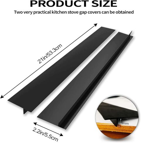 غطاء فجوة مضادة لموقد السيليكون من WFAUIBR (عبوة من قطعتين)، حشو فجوة الموقد، سدادات تسرب بين العدادات، غطاء فجوة مضادة لموقد المطبخ، مناسب للفجوة بين الموقد والعداد، (21 بوصة، أسود) in Kuwait
