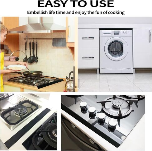 غطاء فجوة مضادة لموقد السيليكون من WFAUIBR (عبوة من قطعتين)، حشو فجوة الموقد، سدادات تسرب بين العدادات، غطاء فجوة مضادة لموقد المطبخ، مناسب للفجوة بين الموقد والعداد، (21 بوصة، أسود) in Kuwait