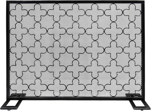 Great Deal Furniture Uriah Modern Single PanelIron Firescreen, Black Brushed Silver Finish in Saudi Arabia