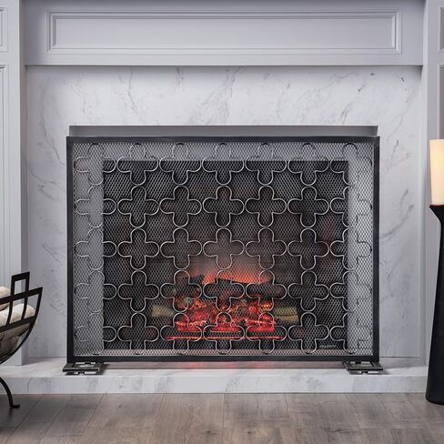 Great Deal Furniture Uriah Modern Single PanelIron Firescreen, Black Brushed Silver Finish in Saudi Arabia