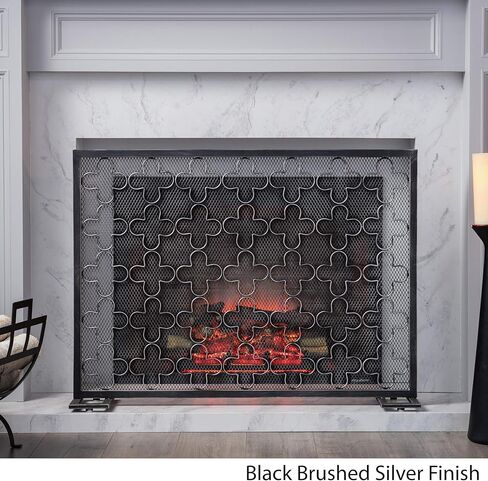 Great Deal Furniture Uriah Modern Single PanelIron Firescreen, Black Brushed Silver Finish in Saudi Arabia