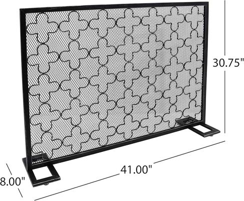Great Deal Furniture Uriah Modern Single PanelIron Firescreen, Black Brushed Silver Finish in Saudi Arabia