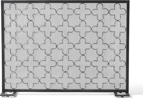 Great Deal Furniture Uriah Modern Single PanelIron Firescreen, Black Brushed Silver Finish in Saudi Arabia