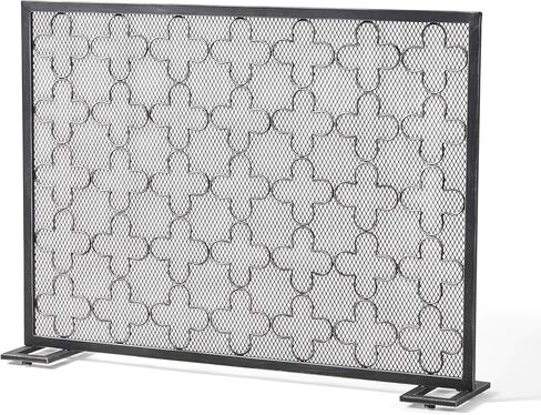 Great Deal Furniture Uriah Modern Single PanelIron Firescreen, Black Brushed Silver Finish in Saudi Arabia