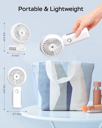 Portable Handheld Misting Fan, 4000mAh USB Rechargeable Personal Mister Foldable Fan Battery Operated Spray Water Mist Fan Makeup Small Face Steamer for Travel Outdoors Office blue in Saudi Arabia