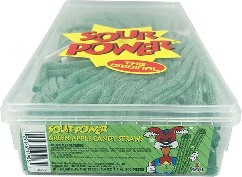 Dorval Sour Power Candy Straws التفاح الأخضر حوض 200 قطعة - 49.40 أوقية in Saudi Arabia