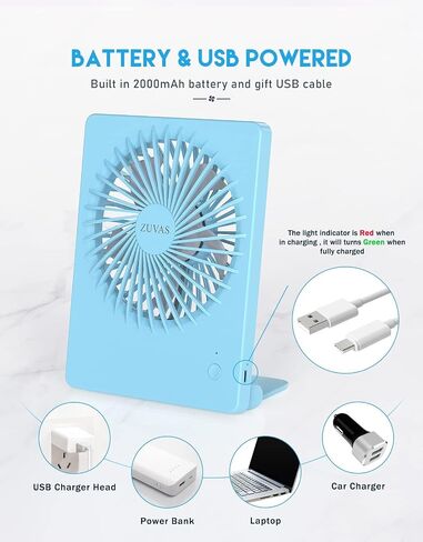 Zuvas Desk Fan Battery Operated Rechargeable 180°Tilt Folding Personal Ultra Quiet Small Portable Fan Beige in Kuwait