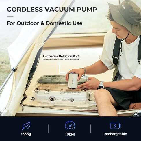 مضخة تفريغ فليكستايلجير 10 كيلو باسكال لمرتبة هوائية ذاتية النفخ، مضخة هواء كهربائية محمولة لأكياس المكنسة الكهربائية للملابس والتخييم، بطارية مضخة تفريغ قابلة لإعادة الشحن USB C in Kuwait