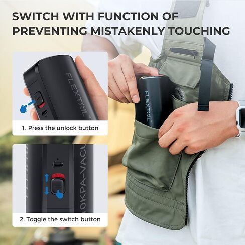 مضخة تفريغ فليكستايلجير 10 كيلو باسكال لمرتبة هوائية ذاتية النفخ، مضخة هواء كهربائية محمولة لأكياس المكنسة الكهربائية للملابس والتخييم، بطارية مضخة تفريغ قابلة لإعادة الشحن USB C in Kuwait