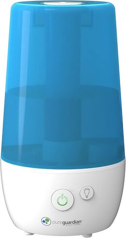 جهاز ترطيب الهواء بالرذاذ البارد بالموجات فوق الصوتية H965AR من بيور جارديان، 70 ساعة. وقت التشغيل، 1 جالون. سعة الخزان 320 قدم مربع. قدم. التغطية، الغرف الصغيرة، خزان خالٍ من الفلتر، معالج باللون الفضي، يتضمن علبة الزيت العطري in Kuwait