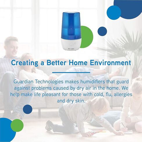 جهاز ترطيب الهواء بالرذاذ البارد بالموجات فوق الصوتية H965AR من بيور جارديان، 70 ساعة. وقت التشغيل، 1 جالون. سعة الخزان 320 قدم مربع. قدم. التغطية، الغرف الصغيرة، خزان خالٍ من الفلتر، معالج باللون الفضي، يتضمن علبة الزيت العطري in Kuwait