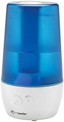 جهاز ترطيب الهواء بالرذاذ البارد بالموجات فوق الصوتية H965AR من بيور جارديان، 70 ساعة. وقت التشغيل، 1 جالون. سعة الخزان 320 قدم مربع. قدم. التغطية، الغرف الصغيرة، خزان خالٍ من الفلتر، معالج باللون الفضي، يتضمن علبة الزيت العطري in Kuwait