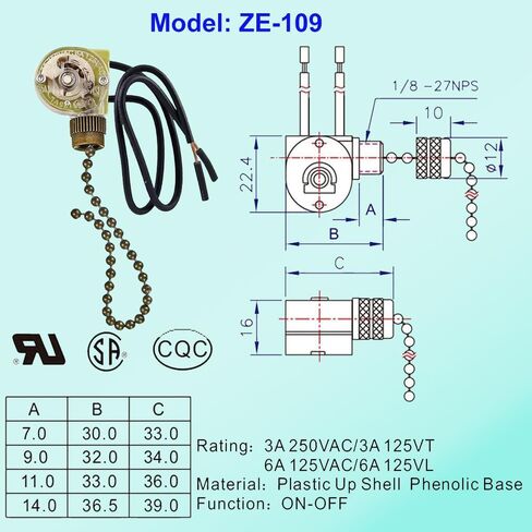 Ceiling Fan Light Switch Zing Ear ZE-109 Fan Light Switch,2 Wire Pull Chain Switch,Wall Lamps Switch,Cabinet Light Switch,(ON-Off, 6 A/125V AC),Bronze,Pack of 2. in Kuwait