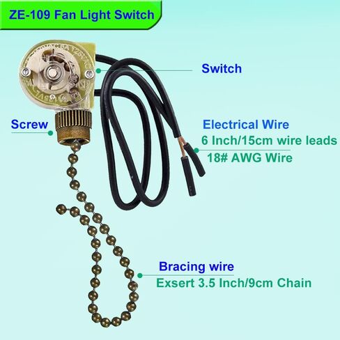 Ceiling Fan Light Switch Zing Ear ZE-109 Fan Light Switch,2 Wire Pull Chain Switch,Wall Lamps Switch,Cabinet Light Switch,(ON-Off, 6 A/125V AC),Bronze,Pack of 2. in Kuwait
