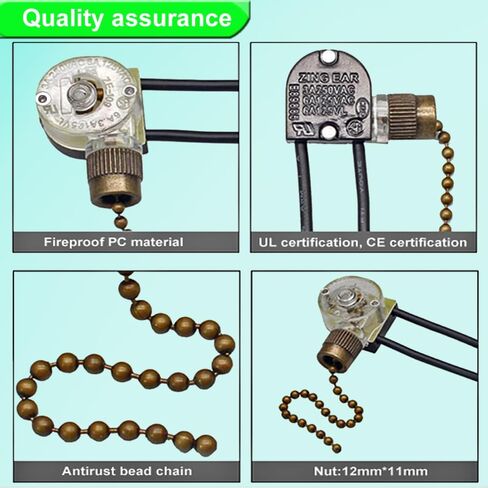 Ceiling Fan Light Switch Zing Ear ZE-109 Fan Light Switch,2 Wire Pull Chain Switch,Wall Lamps Switch,Cabinet Light Switch,(ON-Off, 6 A/125V AC),Bronze,Pack of 2. in Kuwait