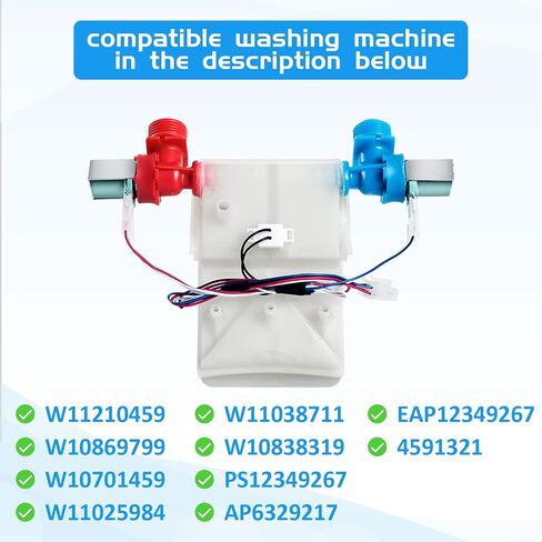 صمام مدخل مياه الغسالة W11210459 لغسالة الملابس موديل MacW11210459 بديل W10701459، W10838319، W10869799، W11025984، W11038711، W11210459VP فيكس ال الأعراض من تسرب المياه in Kuwait
