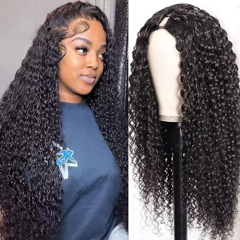 RXY V part wig human hair deep wave no leave out no glue thin part wig deep wave (18 inch, V part wig deep curly) in Saudi Arabia
