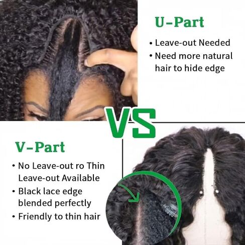 RXY V part wig human hair deep wave no leave out no glue thin part wig deep wave (18 inch, V part wig deep curly) in Saudi Arabia
