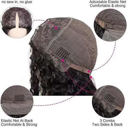 RXY V part wig human hair deep wave no leave out no glue thin part wig deep wave (18 inch, V part wig deep curly) in Saudi Arabia