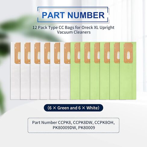 كيباو اكياس مكنسة كهربائية من اوريك اكس ال نوع سي سي، تناسب جميع المكانس الكهربائية العمودية من اوريك XL، قطعة CCPK8، CCPK8OH، CCPK8DW، عبوة من 12 قطعة، اخضر وابيض in Kuwait