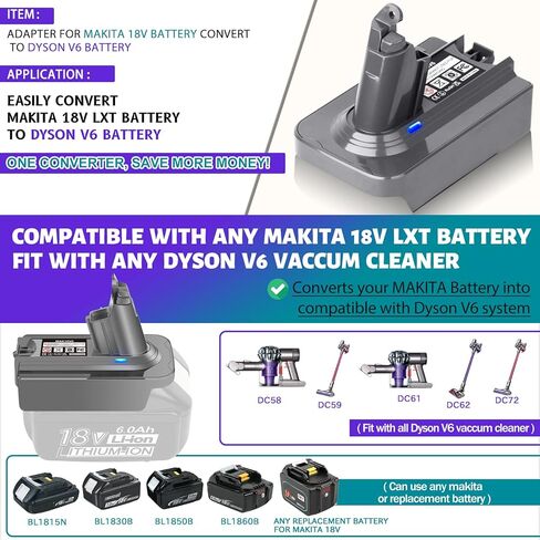 for V6 Battery Adapter for Dysn V6 Vacuum Cleaner, Convert Makita 18V Battery to Replace for Dysn V6 SV03 SV04 SV09 DC62 DC59 Animal Absolute Motorhead Battery in Saudi Arabia