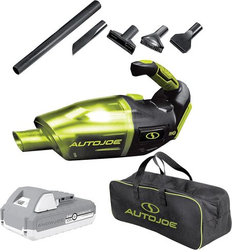 Auto Joe AJVAC-P1 24V Cordless Wet/Dry Handheld Vacuum w/5 Attachments, Bag, Kit (w/ 2-Ah Battery and Charger), Green in Saudi Arabia