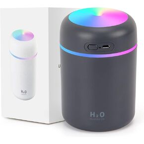 أجهزة ترطيب صغيرة ملونة رائعة مع ضوء ليلي LED، أجهزة ترطيب رذاذ USB 300 مل لغرفة نوم السيارة والمكتب، أجهزة ترطيب بالموجات فوق الصوتية الهادئة 26 ديسيبل، موزع محمول للزيوت العطرية in Kuwait
