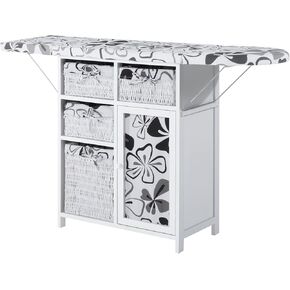 HOMCOM Drop Leaf Ironing Board with Shelves and Storage Boxes - Hawaiian Flowers in Saudi Arabia