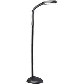 مصباح أرضي حديث LED من Verilux SmartLight كامل الطيف مع سطوع قابل للتعديل ورقبة معقوفة مرنة وعناصر تحكم سهلة - يقلل من إجهاد العين والتعب - مثالي للقراءة والفنانين والحرف اليدوية (أبيض)