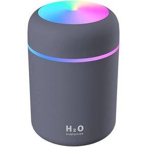 مرطب صغير محمول، 300 مل مرطب رذاذ بارد صغير مع ضوء ليلي LED ملون، مرطب سطح المكتب الشخصي USB للسيارة والمكتب والسفر والمنزل، إيقاف تلقائي، وضعان للرذاذ، هادئ للغاية (رمادي)
