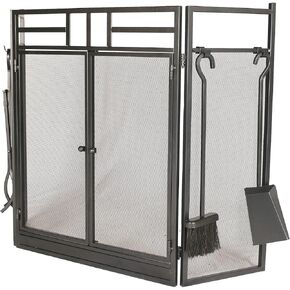 1. GO Fireplace Screen Ornate Wrought Iron Black Metal Fire Place Standing Gate, , 31.5"(H) X 48"(W) in Saudi Arabia