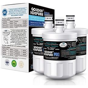 فلتر مياه الثلاجة GOLDEN ICEPURE ADQ72910901 NSF/ANSI 53& 42& 372 متوافق مع LG LT500P، 5231JA2002A، ADQ72910907، Kenmore 9890، 469890،GEN11042FR-08 3 عبوات in Kuwait