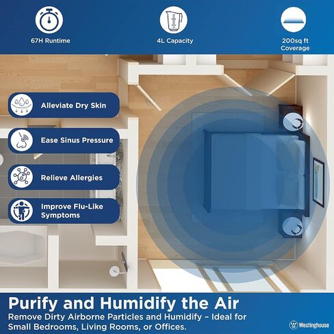 Westinghouse Humidifier and Air Purifier all in one combo with Smart Humidity Sensor Control for Bedrooms with Essential Oil Diffuser and Remote, Black in Kuwait