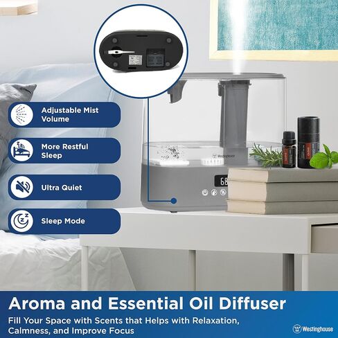 Westinghouse Humidifier and Air Purifier all in one combo with Smart Humidity Sensor Control for Bedrooms with Essential Oil Diffuser and Remote, Black in Kuwait