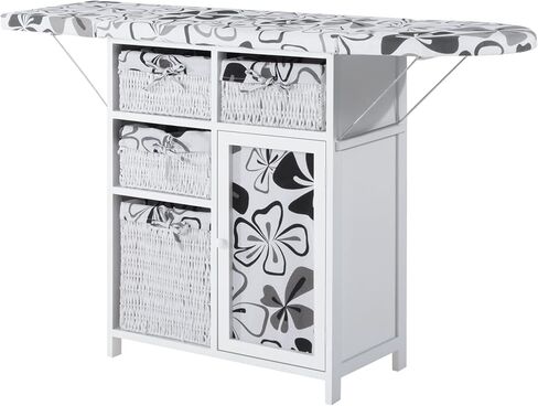 HOMCOM Drop Leaf Ironing Board with Shelves and Storage Boxes - Hawaiian Flowers in Saudi Arabia