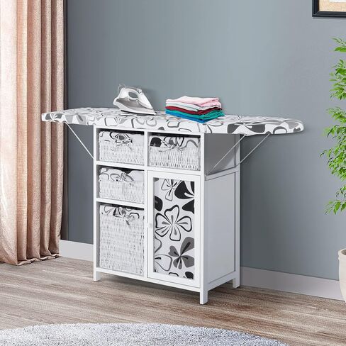 HOMCOM Drop Leaf Ironing Board with Shelves and Storage Boxes - Hawaiian Flowers in Saudi Arabia