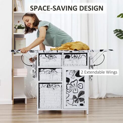 HOMCOM Drop Leaf Ironing Board with Shelves and Storage Boxes - Hawaiian Flowers in Saudi Arabia