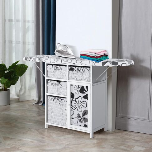 HOMCOM Drop Leaf Ironing Board with Shelves and Storage Boxes - Hawaiian Flowers in Saudi Arabia