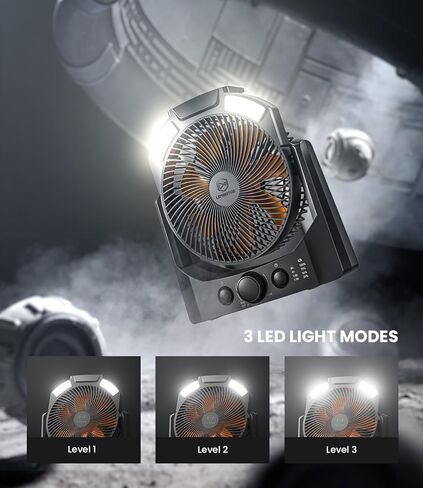 مروحة تخييم مع فانوس LED، مروحة مكتب تعمل بالبطارية 8 بوصة على شكل حرف D مع مؤقت، تحكم عالي السرعة بدون خطوات، تصميم هادئ، ضوء SOS، مروحة USB تدور 180 درجة للخارج، الإعصار، صيد الأسماك in Kuwait