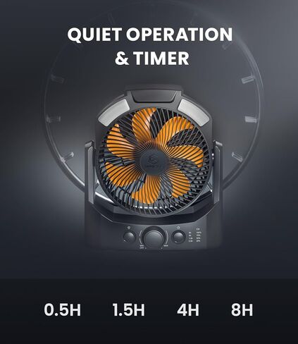 مروحة تخييم مع فانوس LED، مروحة مكتب تعمل بالبطارية 8 بوصة على شكل حرف D مع مؤقت، تحكم عالي السرعة بدون خطوات، تصميم هادئ، ضوء SOS، مروحة USB تدور 180 درجة للخارج، الإعصار، صيد الأسماك in Kuwait