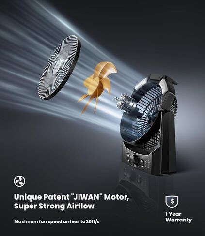 مروحة تخييم مع فانوس LED، مروحة مكتب تعمل بالبطارية 8 بوصة على شكل حرف D مع مؤقت، تحكم عالي السرعة بدون خطوات، تصميم هادئ، ضوء SOS، مروحة USB تدور 180 درجة للخارج، الإعصار، صيد الأسماك in Kuwait