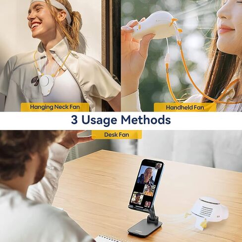 مروحة رقبة محمولة، مروحة رقبة معلقة صغيرة من BestMal مع حبل قابل للتعديل ودعامة، تصميم بطة لطيف، مروحة محمولة قابلة للشحن عبر USB، بدون استخدام اليدين، 3 سرعات رياح شخصية للمنزل والمكتب والداخل والخارج in Kuwait