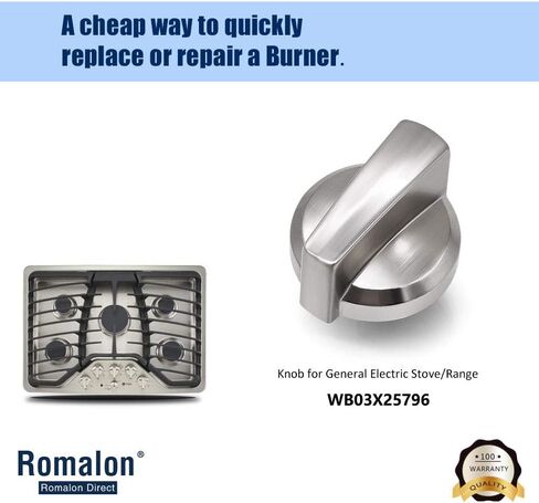 Romalon WB03X25796 WB03T10326 مقبض معدني من الفولاذ المقاوم للصدأ، مقبض داخلي متوافق مع موقد/نطاق جنرال إلكتريك (GE) - يستبدل AP5986232، PS11721433 in Kuwait