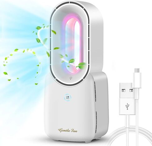 let'me Desk Fan, Small Bladeless Fan Quiet Table Fan, 11.8in Battery Operated Personal Desktop Fan with 5-Colors Lights, Touch Control, Rechargeable Breeze Fan for Bedroom, Office, Home in Kuwait