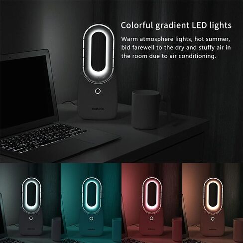 let'me Desk Fan, Small Bladeless Fan Quiet Table Fan, 11.8in Battery Operated Personal Desktop Fan with 5-Colors Lights, Touch Control, Rechargeable Breeze Fan for Bedroom, Office, Home in Kuwait